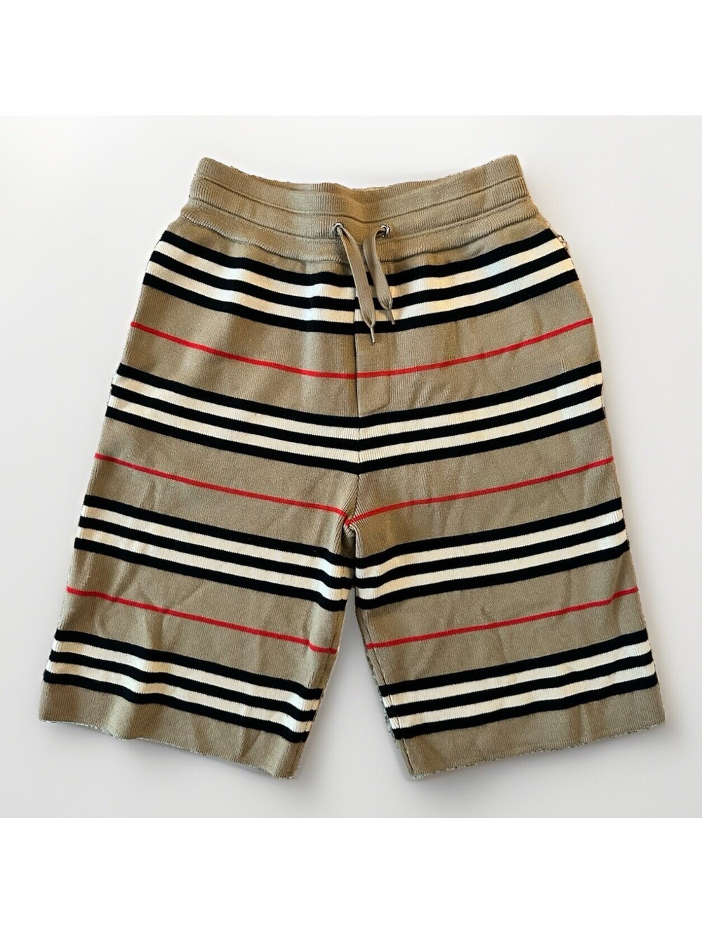 Burberry Kenton Striped Merino Wool Shorts Mens XS Tan Beige Knit 8011580 - Picture 2 of 9